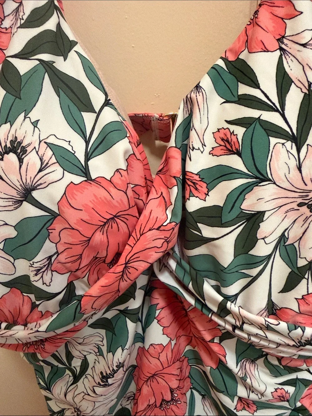 Kona Sol Coral Floral One-Piece Swimsuit - White, Coral, Green
